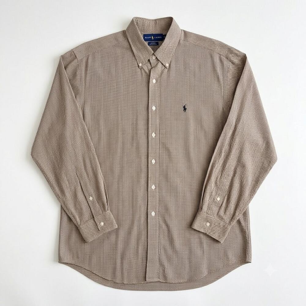 Ralph Lauren Golf Vintage Tilden Button Down Shirt Brown Plaid Cotton Mens XL
